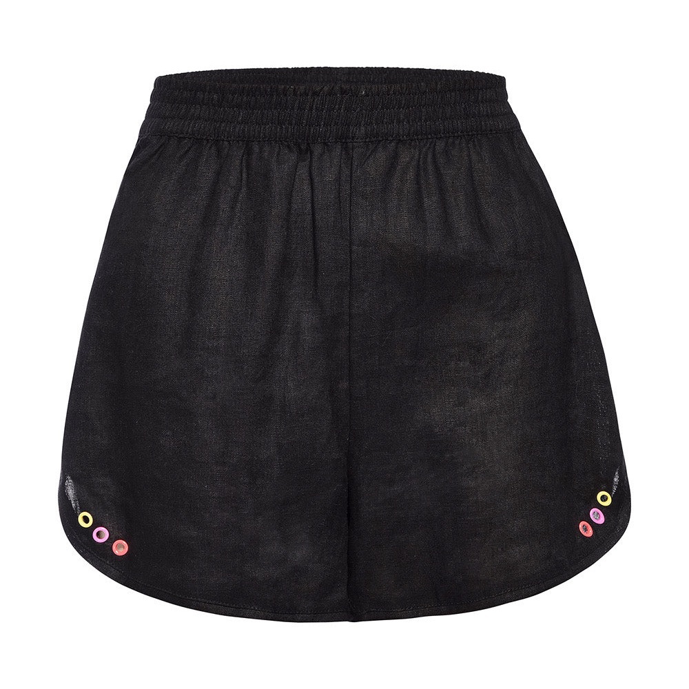 Vetchy 100% Linen Shorts – Black‎ with Multicolored Accents 🖤🌈